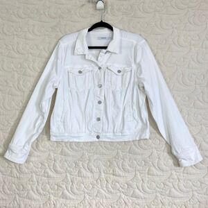 Rickis White Jean Jacket Stretch Denim Cotton Button Up Womens Large Pocckets